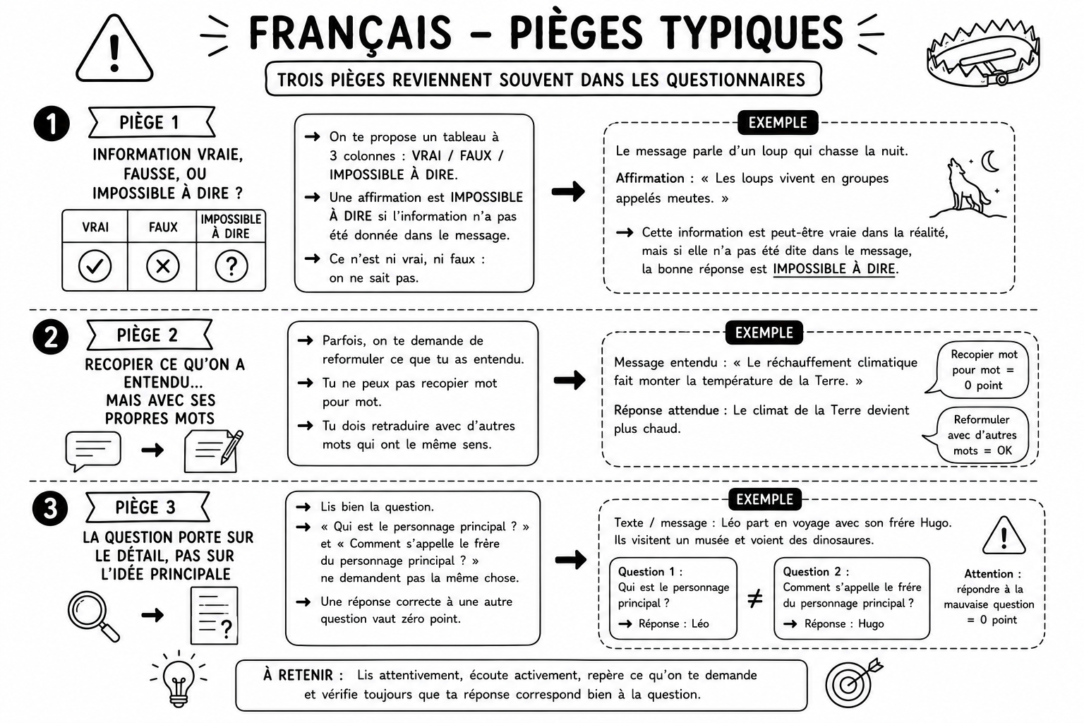 Français 11 — Les pièges